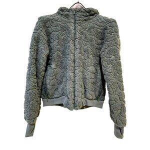 All In Motion Green Girls Sherpa Jacket Zip Front Pockets Hoodie Thumb Hole XL